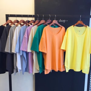 히트 유넥 무지 트임 언발 오버핏 면 반팔 티셔츠 (10color)