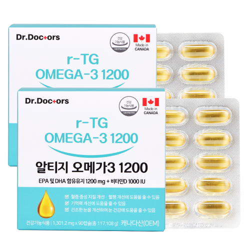 <b>혈액순환</b>과 콜레스테롤 중성지방 [캐나다산] <b>닥터닥터스</b> 알티지 오메가3 1200 1301.2mg 90정 (3개월분)