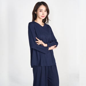 에이원 여성 편한 오버핏 골지 스트라이프 잠옷 상하의 세트