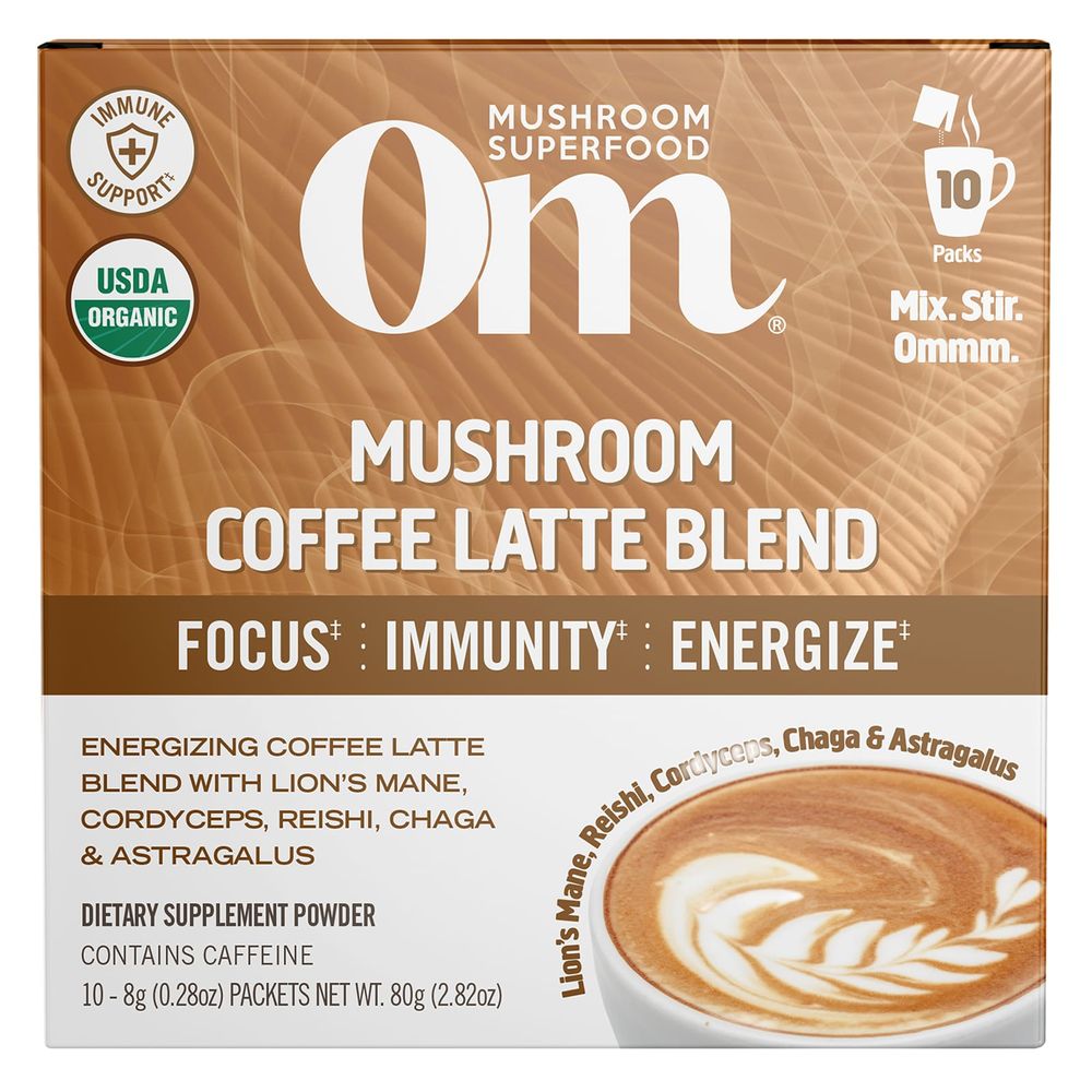 Om Mushrooms 옴 <b>머쉬룸</b> 버섯 커피 라떼 <b>블렌드</b> 10팩 개당 8g 노루궁뎅이 동충하초 영지 차가