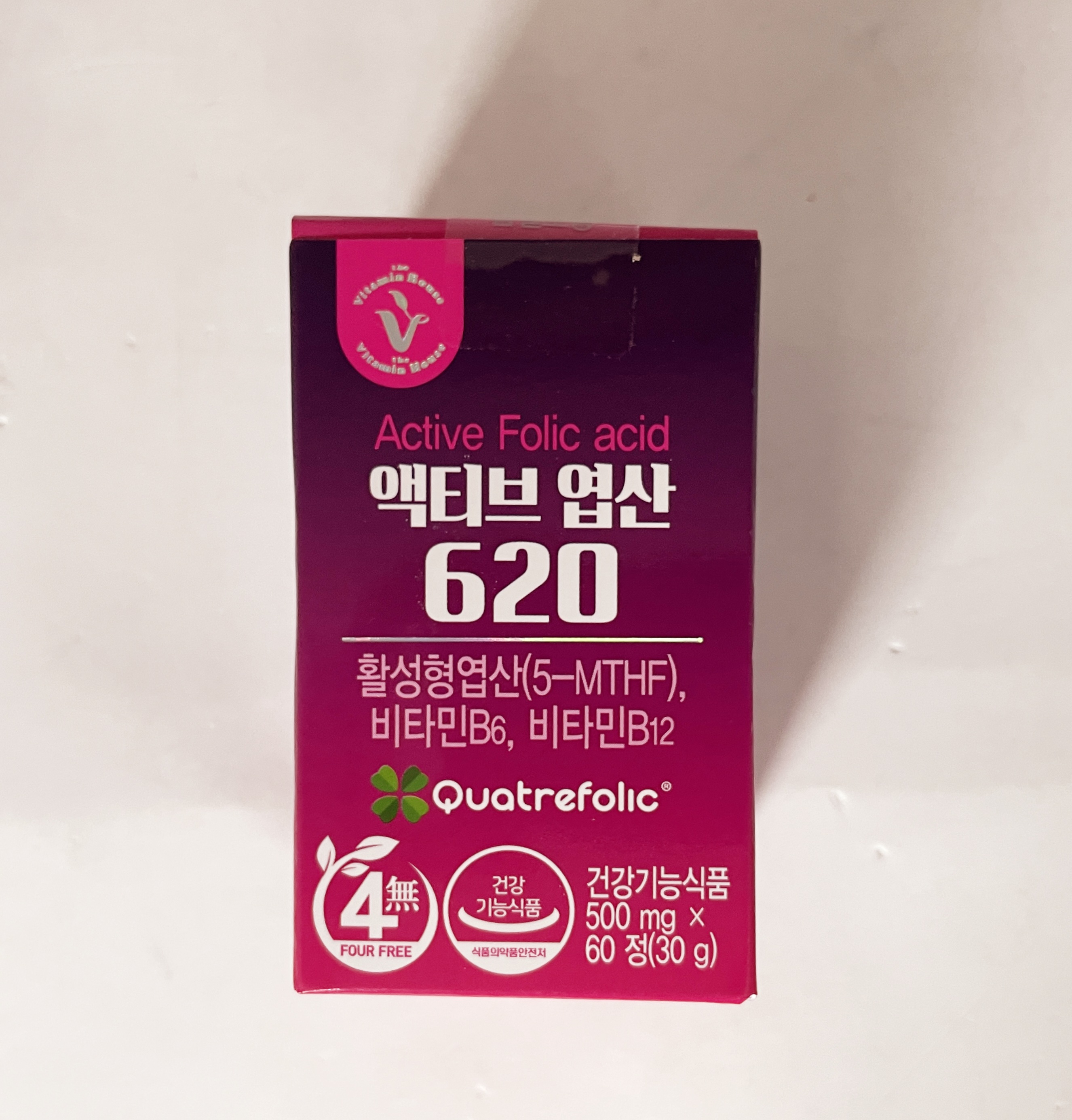 비타민하우스 액티브 <b>엽산</b> 620 60정 2개월 활성형<b>엽산</b>