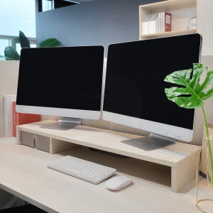 모벨러 듀얼 컴퓨터 모니터 받침대 E0 친환경자재 서랍형 원목 받침 티비 거치대 다이