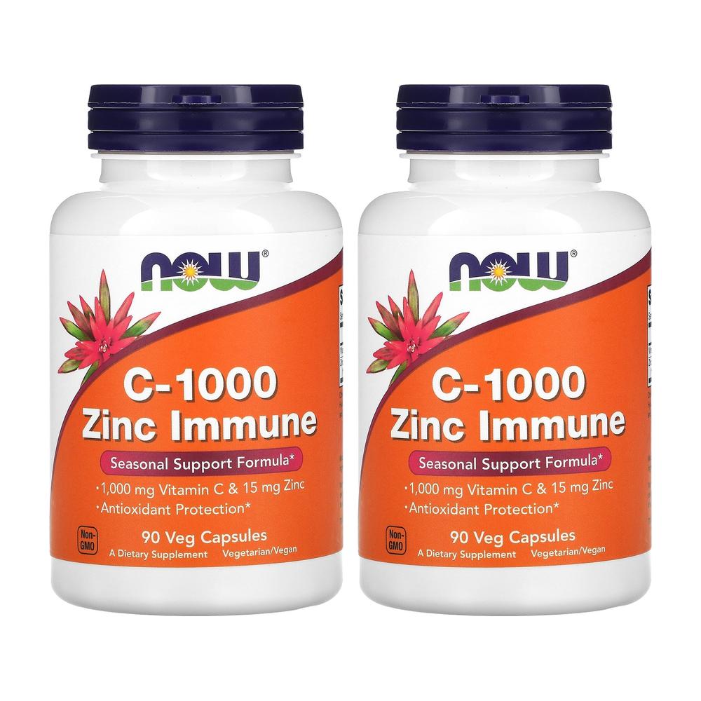나우푸드 <b>C-1000 징크</b>이뮨 아연 비스글리시네이트 비타민씨 아스코르브산주 90캡슐 2통