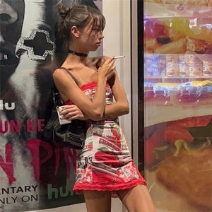 프린트 매치 슬림핏 튜브탑 하이 스트리트 스파이시 트임 트렌드 원피스