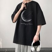 달 반팔 티셔츠 남성 여름 코튼 루즈핏 이미지