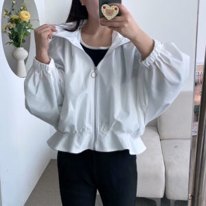 여성 가을점퍼 프릴 후드 야상점퍼 간절기아우터 숏 홑겹 바람막이