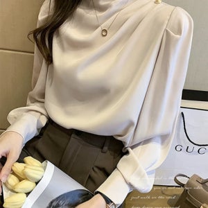 (무배) 우아한 여성 블라우스 넥버튼 실크 샤인새틴 실켓 공단 차르르블라우스 3color