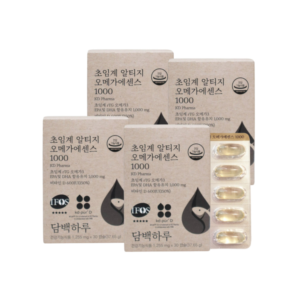담백하루 초임계 알티지 오메가3 고약사 단백하루 <b>오메가쓰리 효능</b> 에센스 1000 4박스