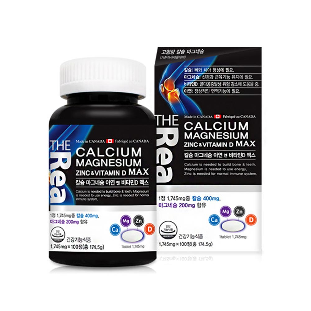 <b>더리얼</b> <b>칼슘</b> 마그네슘 아연 앤 비타민D MAX 1745mg x 100정 100일분(1개)