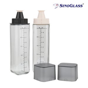 시노글라스 실리콘 사각 유리 오일병 250ml 2P 세트 주방 소스 병 용기 통 정리 소품