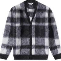 메종 키츠네 MAISON KITSUNE BRUSHED MOHAIR CHECK CARDIGAN BLACK & WHITE CHECK