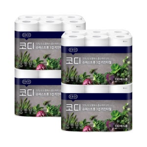 코디 슈퍼스트롱 3겹 키친타월 130매 6입x4팩