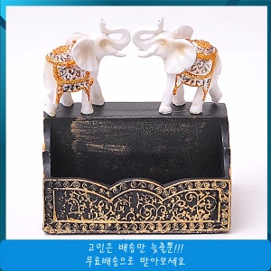 [무료배송]개업 선물 재물운 상승 엔틱 블랙 골드 코끼리 명함꽂이