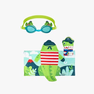 스테판조셉 후드비치타올 + 자외선 차단 물안경 SET 공룡A