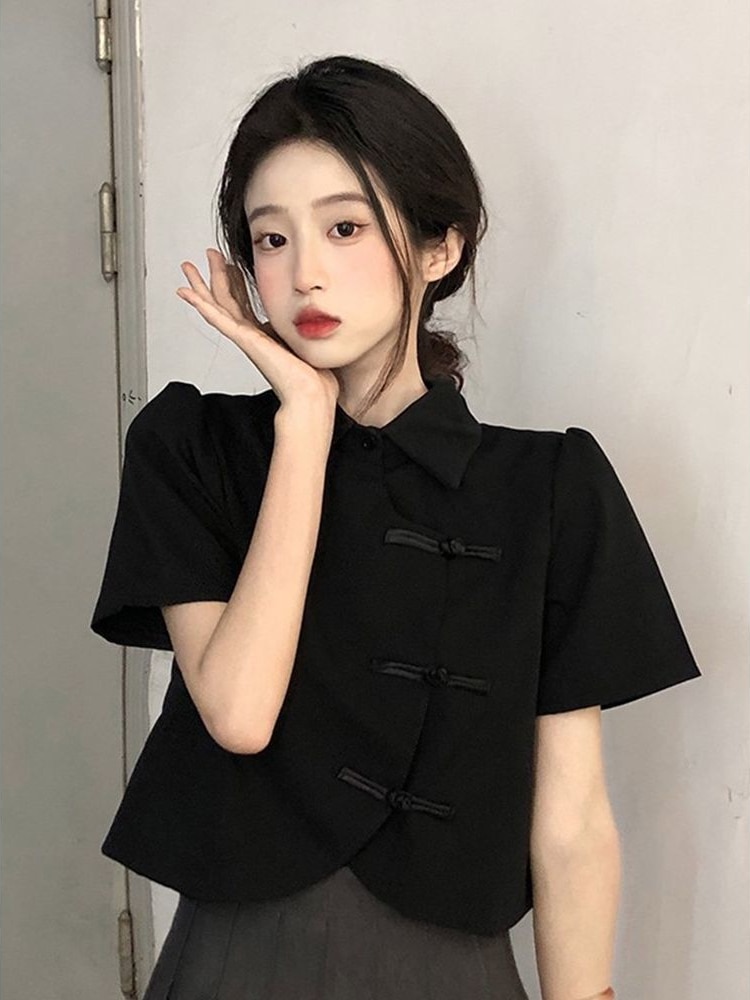 여자 셔츠 세미 크롭 봄 여름 여성 모던한 크롭탑 순수한 여름용 스위트 걸 핫 패션 mz세대 아가씨 경량