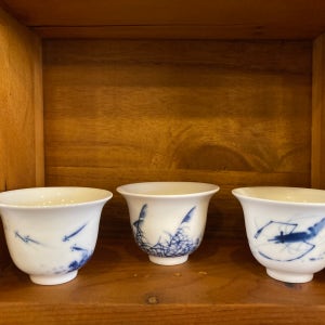 청화 백자 찻잔 40cc 3종(갈대문, 새우문, 어문)