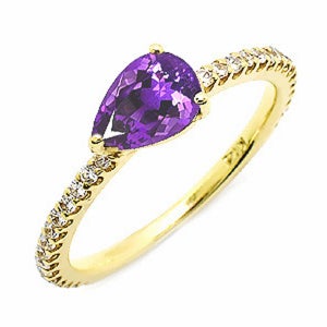 14k 18k 2월 자수정 천연 탄생석 반지 물방울