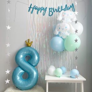 시나모롤 풍선 생일파티세트 펄화이트커튼 숫자8