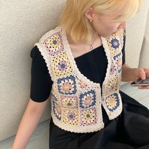 DIY키트 유자차 모티브 조끼 코바늘 뜨기- 뷔스티에 인센스린넨코튼실 패키지 손뜨개 뜨개질 뜰안 뜨개공방 (무료도안)