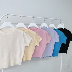 무지 크롭 반팔 니트