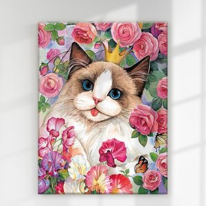오로라데코덴 보석십자수 캔버스형 꽃과 고양이 MK018 30x40cm