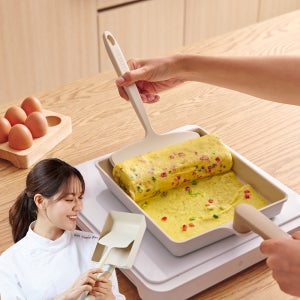 트루쿡 국산 인덕션 대형 계란말이팬 세라믹 사각 계란후라이팬 실리콘 뒤집개 세트