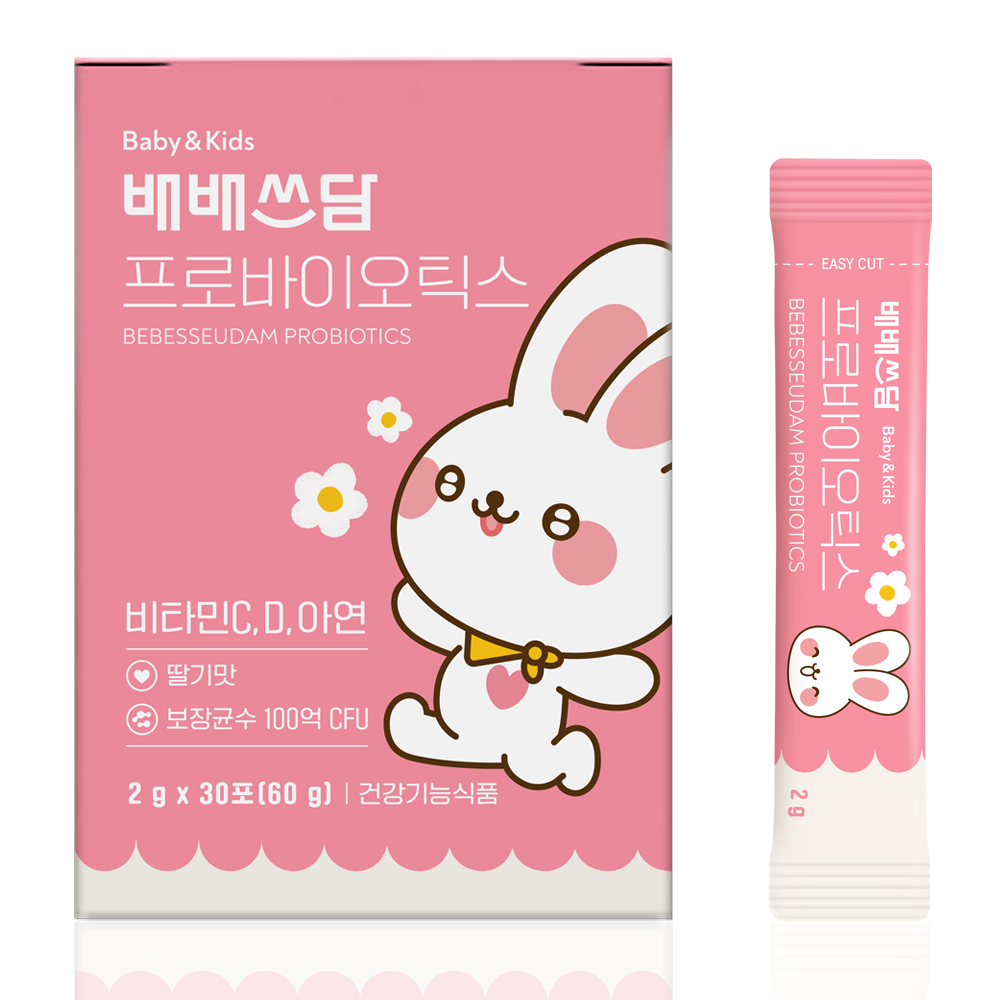 배배쓰담 돌 아기 면역 장 딸기맛 유산균 비타민D 유아 어린이 영양제 30포, 1개