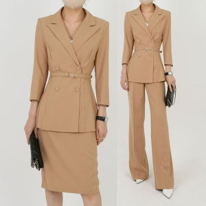 와이드팬츠 3종세트 벨티드자켓 여자여름정장 하객투피스 셋업