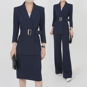 멜3종세트 와이드팬츠 벨티드자켓 여자여름정장 하객투피스 셋업