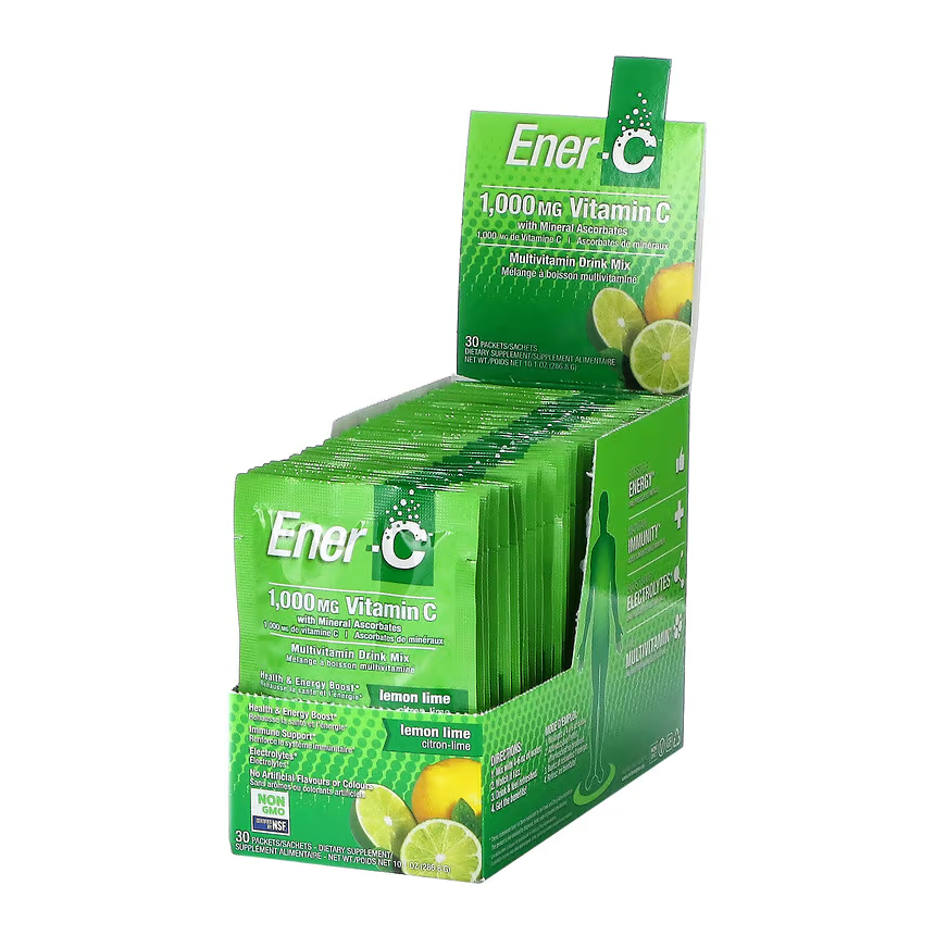 Ener-<b>C</b> 발포 <b>비타민C</b> 드링크 믹스 <b>레몬라임</b> <b>1000mg</b> 30포 실제 과일즙 분말