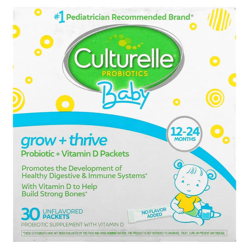 Culturelle Probiotics Baby <b>Grow Thrive</b> 컬처렐 프로바이오틱스 베이비 <b>그로우 Thrive</b> 프로바이오틱스 비타민 디 12-24 먼쓰 언플레보 30포