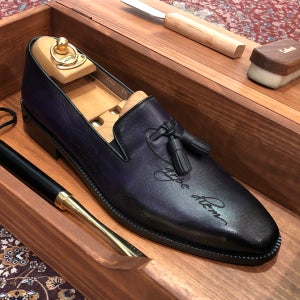 남자정장구두 남성수제화 남성구두 남자수제구두 퍼플 파티나 에이징 각인 테슬로퍼