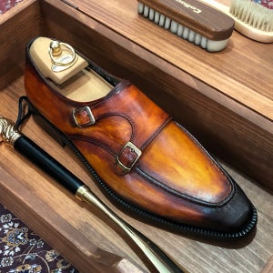 남자키높이로퍼 남성구두 남자수제구두 남자수제화 브라운 파티나 에이징 더블몽크스트랩