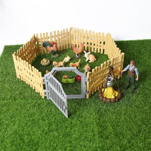 나의사랑 마이펫 시뮬레이션 농장 세계 사냥꾼 토끼 닭 개와 울타리 입상 모델 장난 소중한