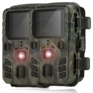 야외 미니 사냥 카메라 2 팩 20MP 1080P 와일드 트레일 적외선 야간 투시경 야외 모션 활성화 스카우팅 포토 트랩
