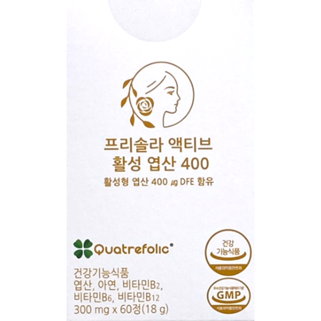 <b>프리솔라</b> 액티브 4세대 활성 엽산 400 300mg x 60정 2개월분