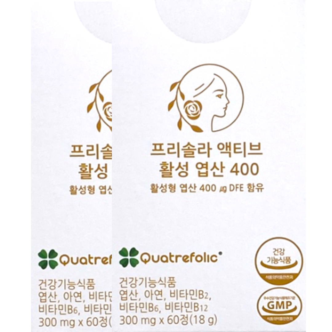 <b>프리솔라</b> 액티브 4세대 활성 엽산 400 300mg x 60정 x 2박스 4개월분