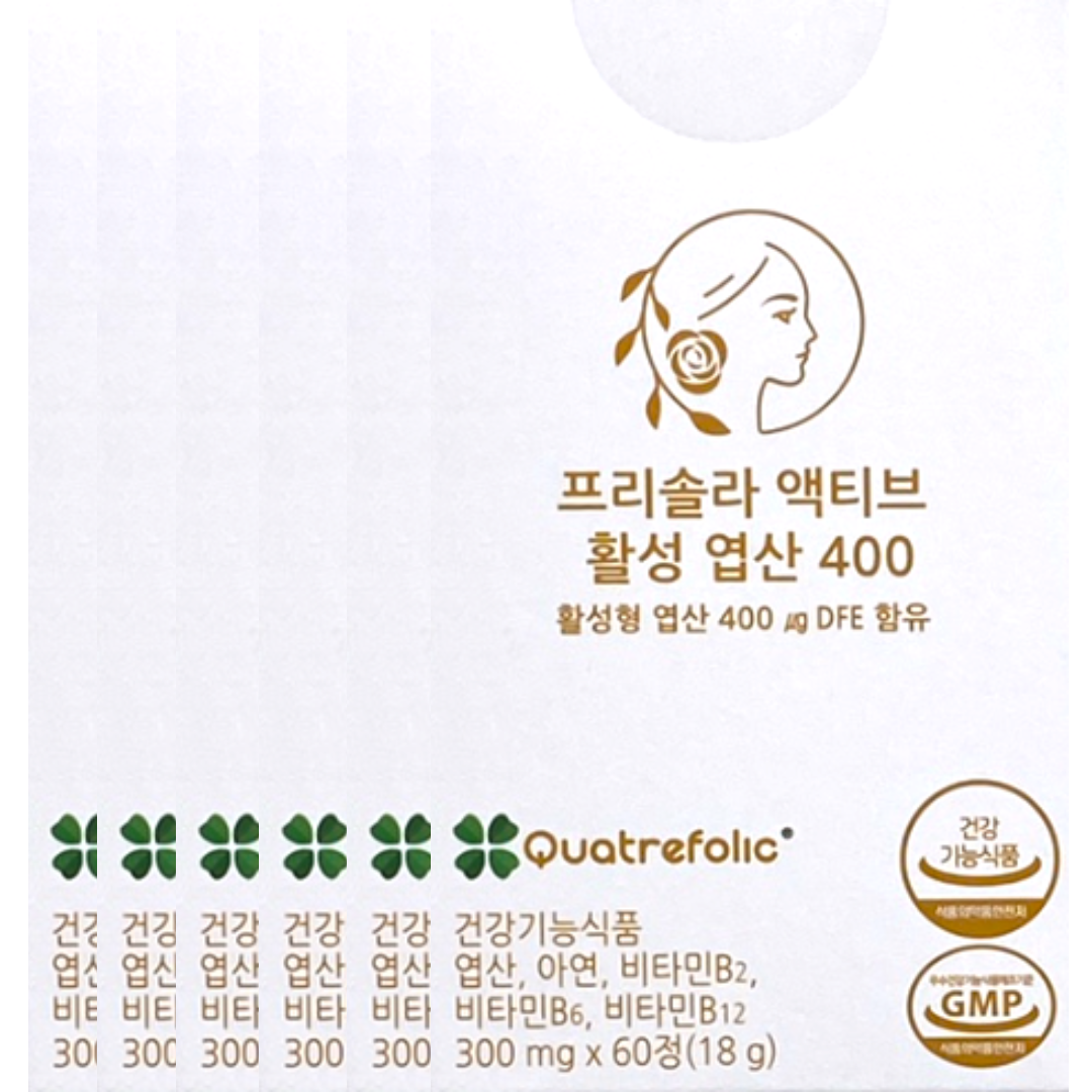<b>프리솔라</b> 액티브 4세대 활성 엽산 400 300mg x 60정 x 6박스 12개월분