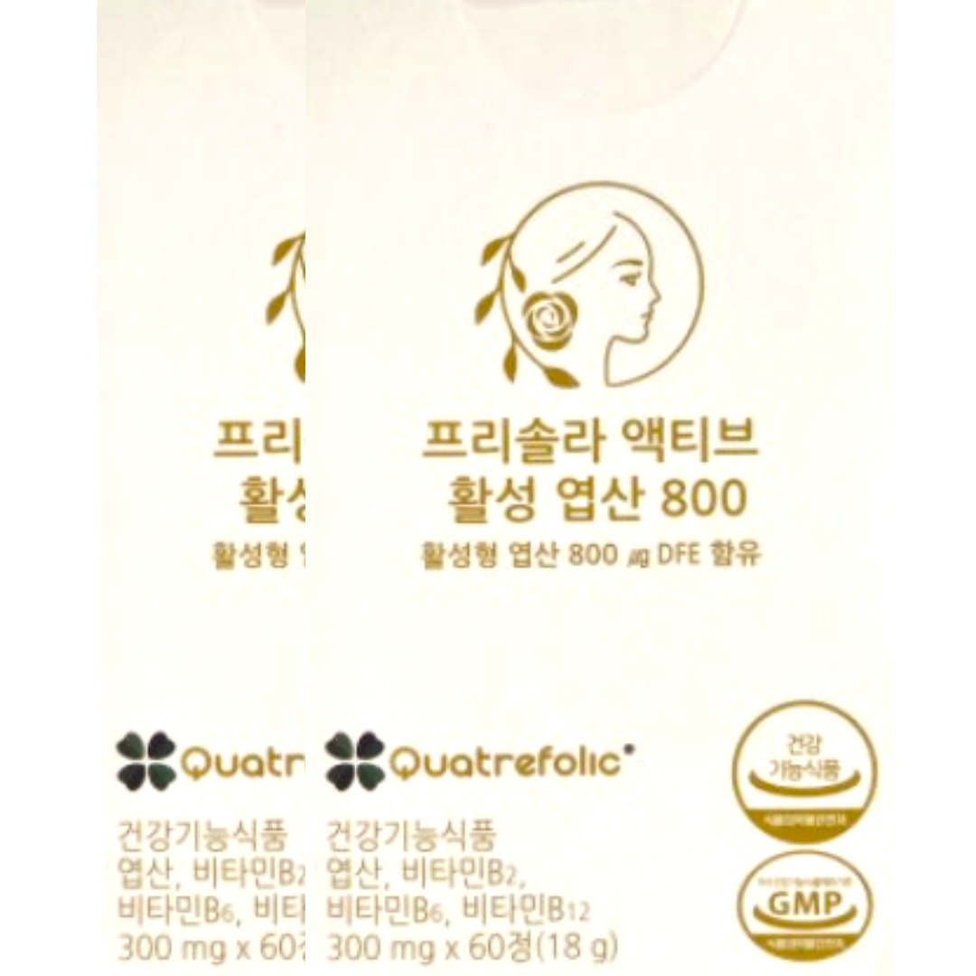 <b>프리솔라</b> 액티브 4세대 활성 엽산 800 300mg x 60정 x 2박스 4개월분