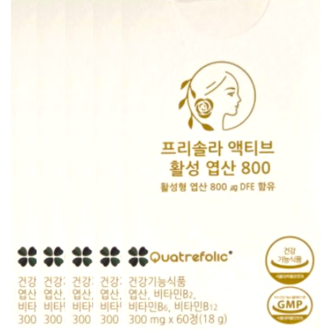 <b>프리솔라</b> 액티브 4세대 활성 엽산 800 300mg x 60정 x 5박스 10개월분