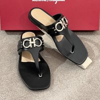 살바토레 페라가모 리키스 더블 간치니 조리 샌들 블랙 / SALVATORE FERRAGAMO RIKIS DOUBLE GANCINI SANDAL BLACK [01D585]