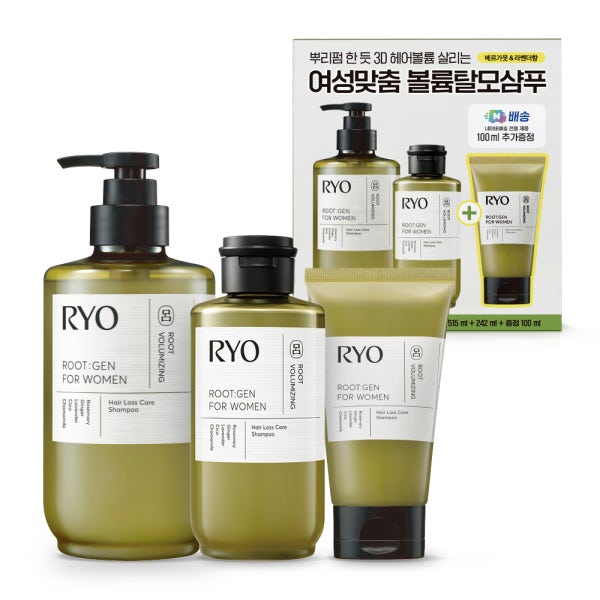 려 루트젠 탈모샴푸 대용량 약산성 여성 비건 볼륨 두피 515ml+242ml+100ml