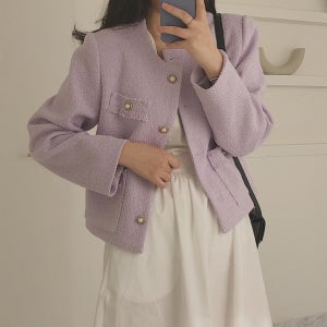 진주 보라 크롭 숏 트위드 자켓