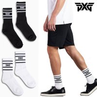 PXG 남성 스트라이프 크루 삭스 골프 양말 흰색 검정 2종