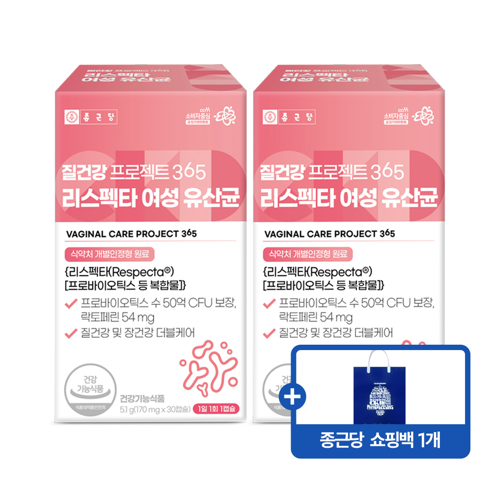 종근당 질건강 프로젝트365 리스펙타 여성 유산균 질유산균 170mg 30캡슐, 2개