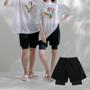 5부 이중워터레깅스/남자 여자 공용 투인원 반바지 스윔웨어 래쉬가드 하의 빅사이즈 피트니스 트레이닝 숏팬츠