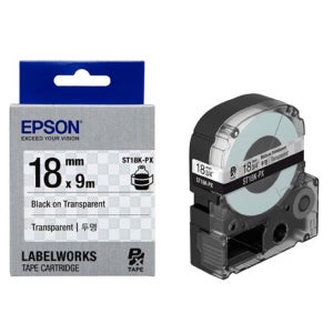 (Epson)엡손 라벨테이프 ST18K-PX / 규격 18mmX9m 투명바탕 검정글씨
