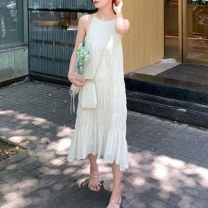 여성 여름 휴양지 바캉스 쉬폰 프릴 비치 해변 나시원피스 민소매원피스