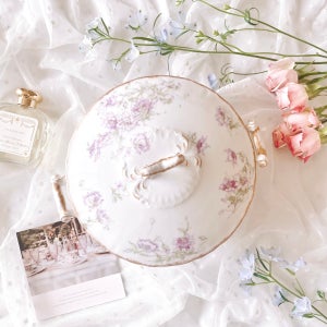 하빌랜드 플유라 빈티지그릇 베지터블볼 원형 앤틱튜린