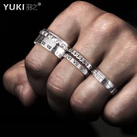 YUKI 로마 숫자 더블 레이어 실버 925 은 반지 남자 여자 이중 로마자 반지 커플링